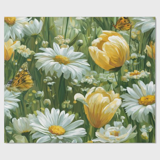Daisies, Tulips & Butterflies illustrations Cadeaupapier (Vlak)