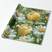 Daisies, Tulips & Butterflies illustrations Cadeaupapier (Uitgerold)