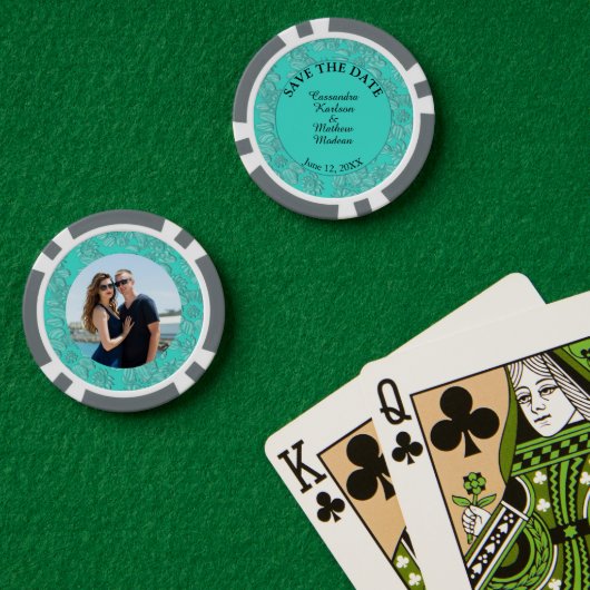 Daisies Turquoise Bewaar de datum & Fotokaart Poker Chips (Pokertafel (Dubbel))