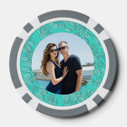Daisies Turquoise Bewaar de datum & Fotokaart Poker Chips (Achterkant)