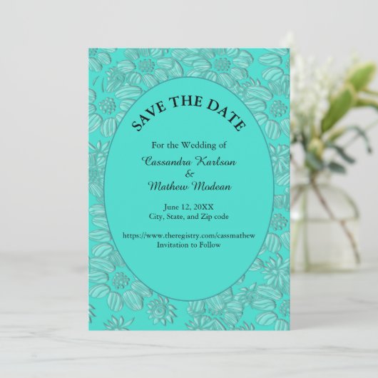Daisies Turquoise Bewaar de datum & Fotokaart Save The Date (Staand voorkant)
