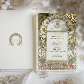 Daisies Vintage bruiloft Art Nouveau Folie Uitnodiging