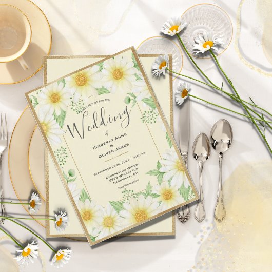 Daisies Waterverf Floral Modern Wedding Invitati Kaart