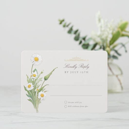  Daisies Wedding RSVP Kaart (Staand voorkant)