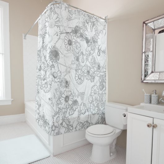 Daisies weide licht grijs patroon douchegordijn (In situ)