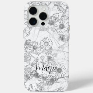 Daisies weide lichtgrijs patroon iPhone 15 pro max hoesje