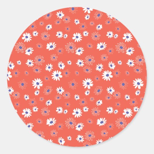 Daisies White Blue Flowers Ronde Sticker (Voorkant)