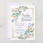 Daisies White Floral Gold Wedding Invitation (Voorkant)