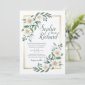 Daisies White Floral Gold Wedding Invitation (Staand voorkant)