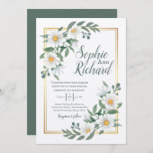 Daisies White Floral Gold Wedding Invitation (Voorkant / Achterkant)