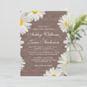  Daisies White Floral Rustic Linen Wedding Kaart (Staand voorkant)