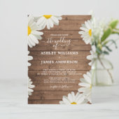 Daisies White Floral Rustic Wood Wedding Kaart (Staand voorkant)