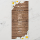 Daisies White Floral Rustic Wood Wedding Programmakaart (Achterkant)