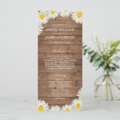 Daisies White Floral Rustic Wood Wedding Programmakaart (Staand voorkant)