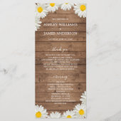 Daisies White Floral Rustic Wood Wedding Programmakaart (Voorkant)