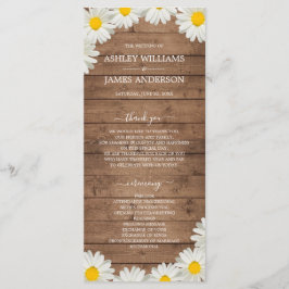 Daisies White Floral Rustic Wood Wedding Programmakaart