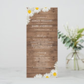 Daisies White Floral Rustic Wood Wedding Programmakaart (Staand voorkant)