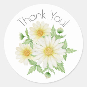 Daisies White Floral Theme Bedankt Ronde Sticker