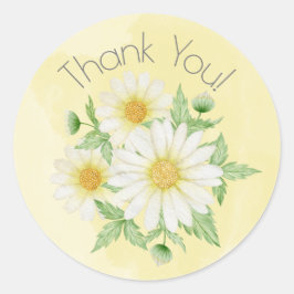 Daisies White Floral Theme Dank u voor de klassiek Ronde Sticker