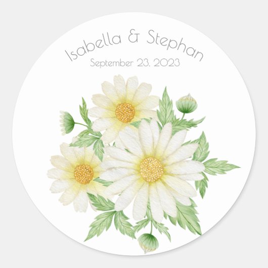 Daisies White Floral Theme Typografie Ronde Sticker (Voorkant)