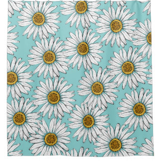 Daisies White Flowers op Blue  Seamless Pat Douchegordijn