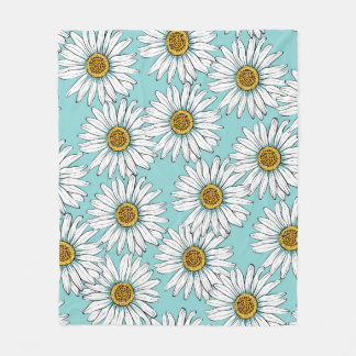 Daisies White Flowers op Blue  Seamless Pat Fleece Deken