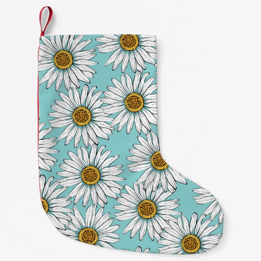 Daisies White Flowers op Blue  Seamless Pat Kleine Kerstsok (Voorkant)