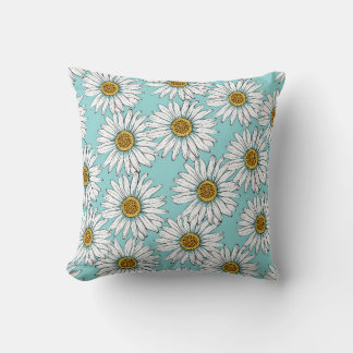 Daisies White Flowers op Blue  Seamless Pat Kussen