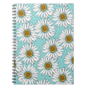 Daisies White Flowers op Blue Seamless Pat Notitieboek