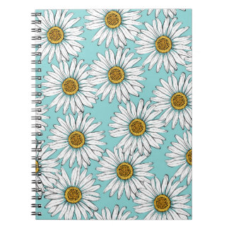 Daisies White Flowers op Blue  Seamless Pat Notitieboek