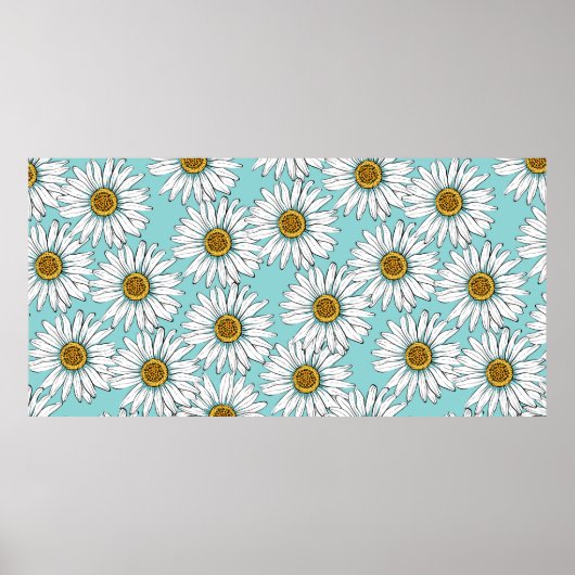Daisies White Flowers op Blue  Seamless Pat Poster (Voorkant)