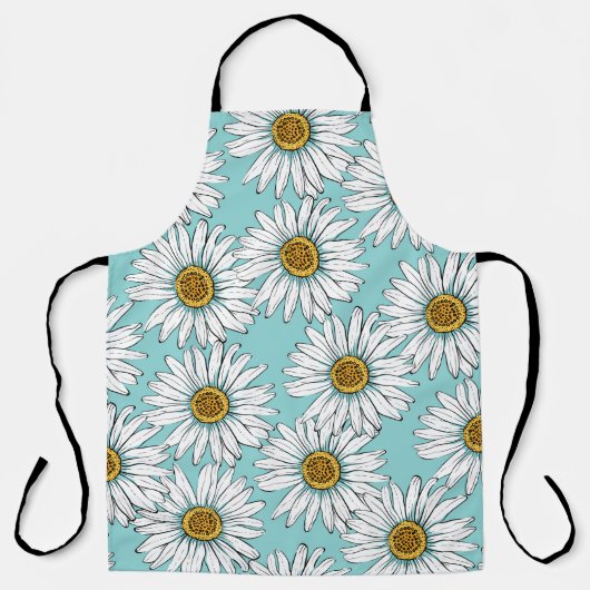 Daisies White Flowers op Blue Seamless Pat Schort (Voorkant)