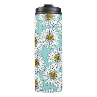 Daisies White Flowers op Blue  Seamless Pat Thermosbeker