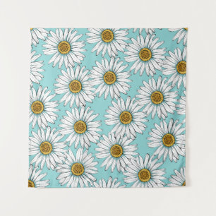 Daisies White Flowers op Blue Seamless Pat Wandkleed