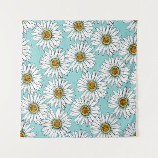 Daisies White Flowers op Blue  Seamless Pat Wandkleed