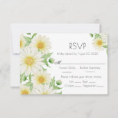 Daisies White Waterverf Floral Script Wedding RSVP Kaartje (Voorkant)