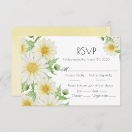 Daisies White Waterverf Floral Script Wedding RSVP Kaartje