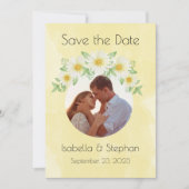 Daisies White Yellow Floral Foto Typografie Save The Date (Voorkant)