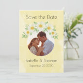 Daisies White Yellow Floral Foto Typografie Save The Date (Staand voorkant)