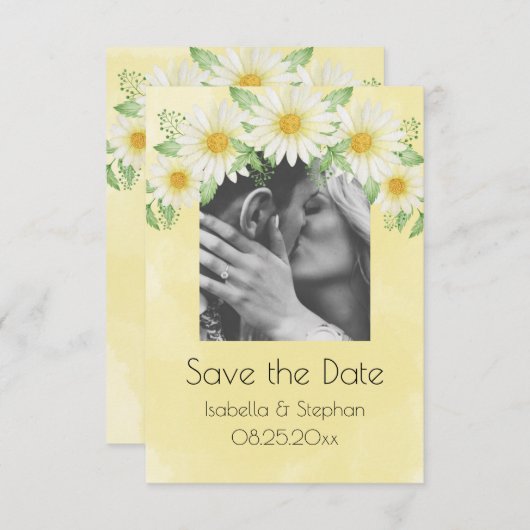 Daisies White Yellow Floral Photo Save the Date (Voorkant / Achterkant)