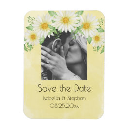 Daisies White Yellow Floral Photo Save the Date Magneet