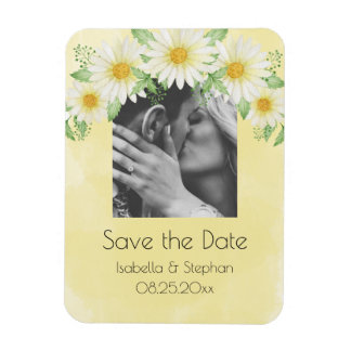 Daisies White Yellow Floral Photo Save the Date Magneet