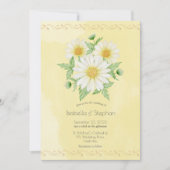 Daisies White Yellow Floral Script Wedding Invitat Kaart (Voorkant)