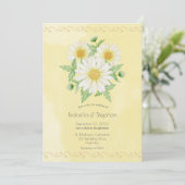 Daisies White Yellow Floral Script Wedding Invitat Kaart (Staand voorkant)