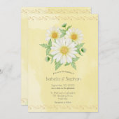 Daisies White Yellow Floral Script Wedding Invitat Kaart (Voorkant / Achterkant)