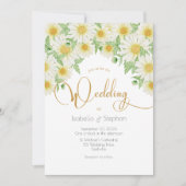 Daisies White Yellow Floral Script Wedding Invitat Kaart (Voorkant)
