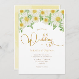 Daisies White Yellow Floral Script Wedding Kaart