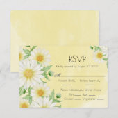 Daisies White Yellow Floral Script Wedding RSVP Kaartje (Voorkant / Achterkant)