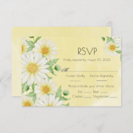 Daisies White Yellow Floral Script Wedding RSVP Kaartje