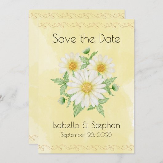 Daisies White Yellow Floral Typografie Save Save The Date (Voorkant / Achterkant)